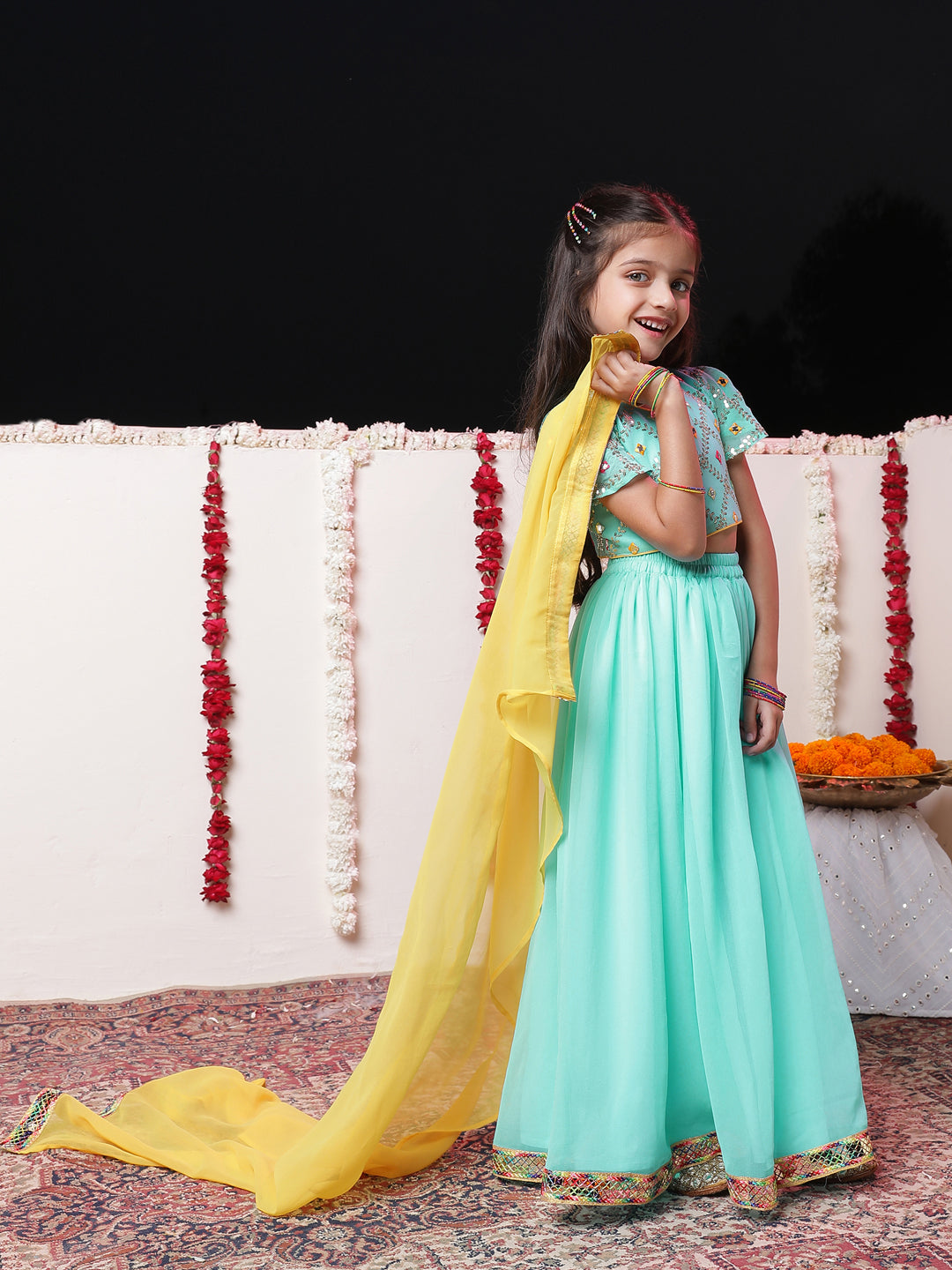 VASTRAMAY Girls' Aqua Georgette Lehenga Set - qivii