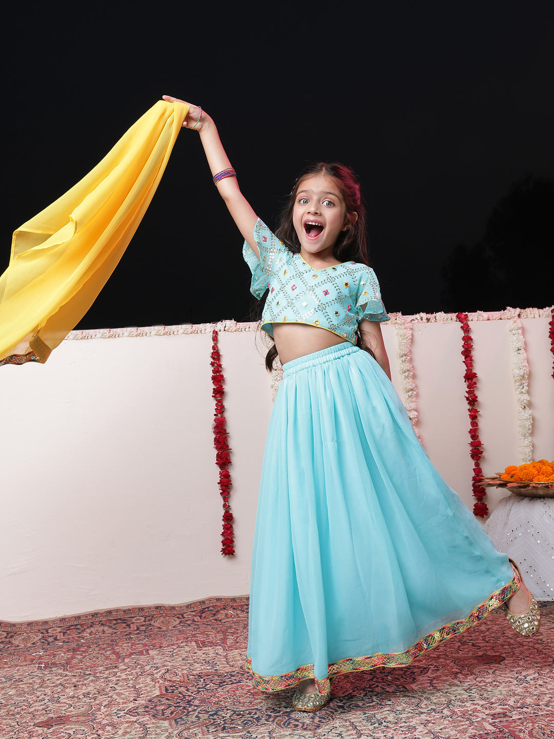 VASTRAMAY Girls' Aqua Georgette Lehenga Set - qivii