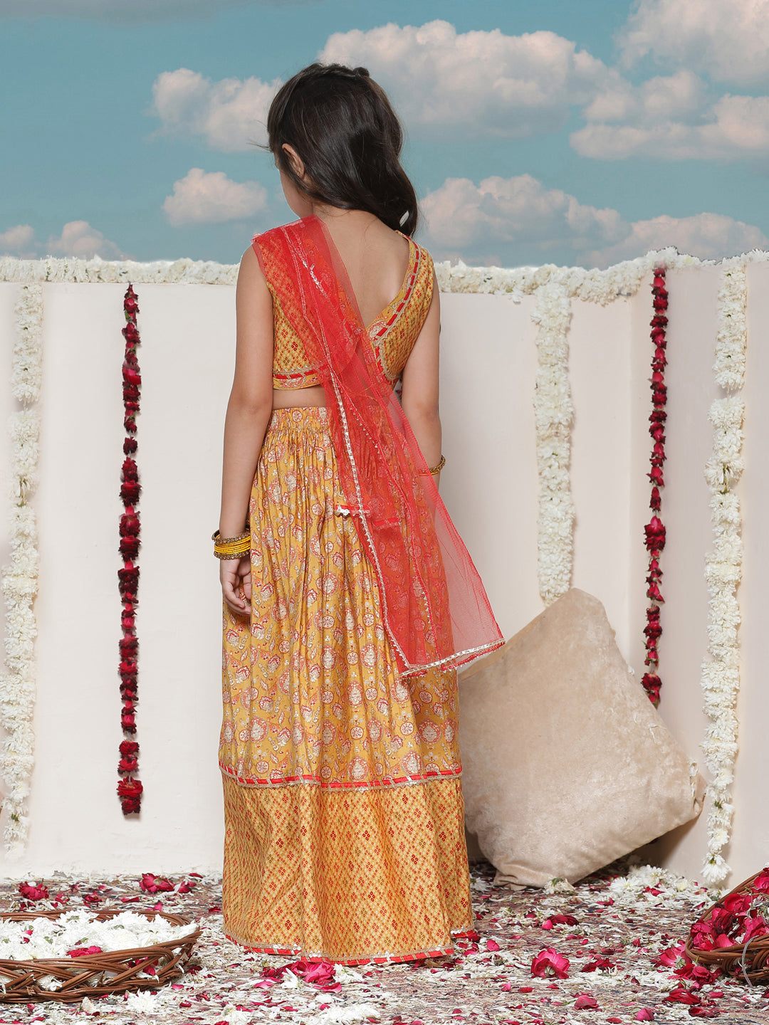 VASTRAMAY Girls' Floral Printed Lehenga Choli With Dupatta - qivii