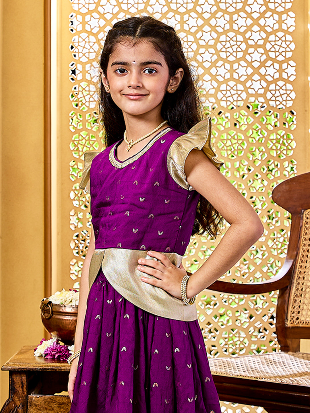 VASTRAMAY Girls' Purple Lehenga Set - qivii