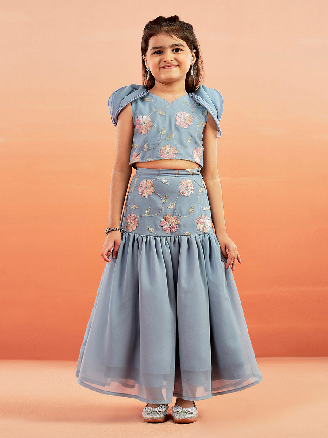 VASTRAMAY Girls' Aqua Lehenga Set - qivii