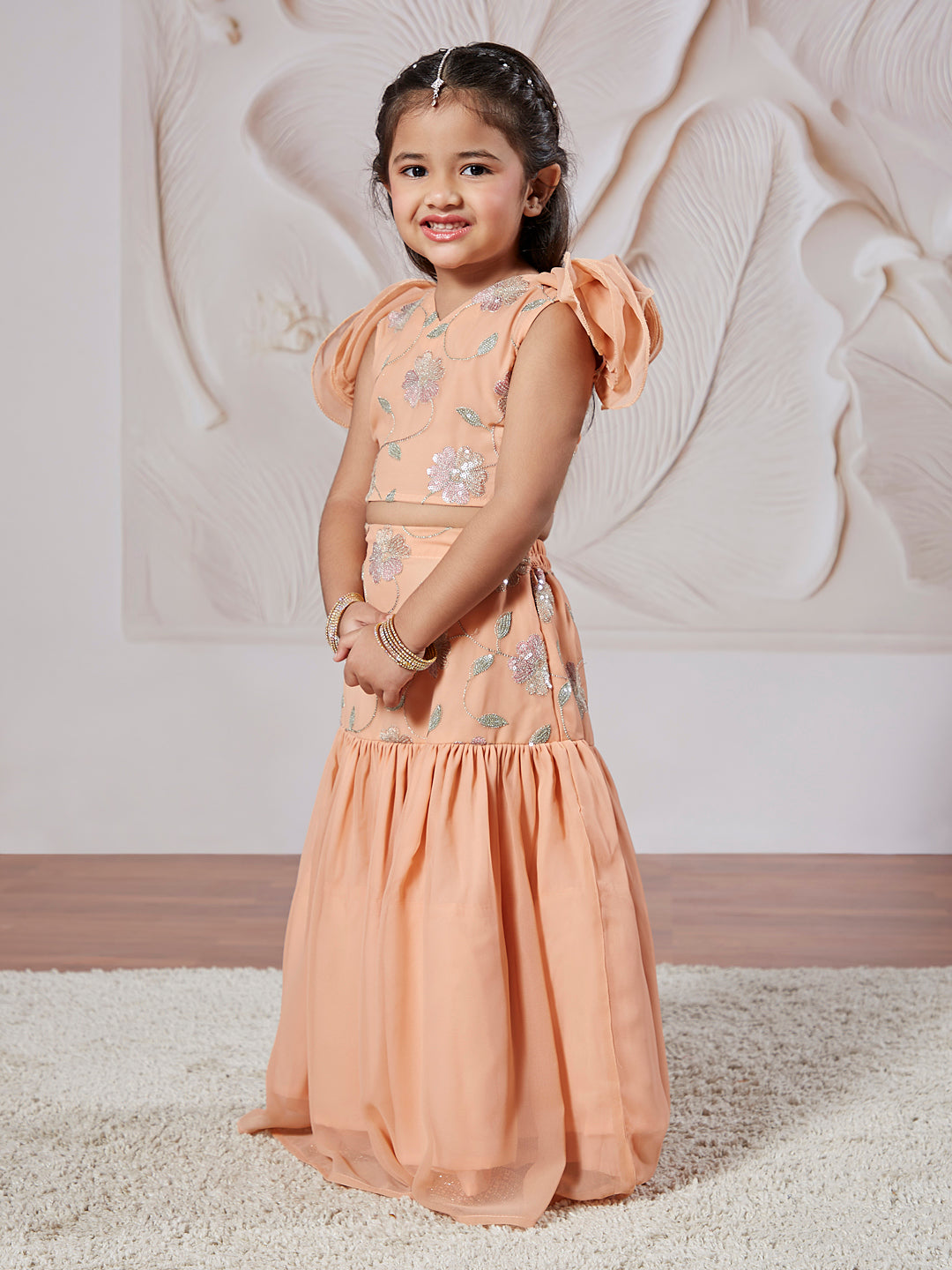 VASTRAMAY Girls' Peach Lehenga Set - qivii