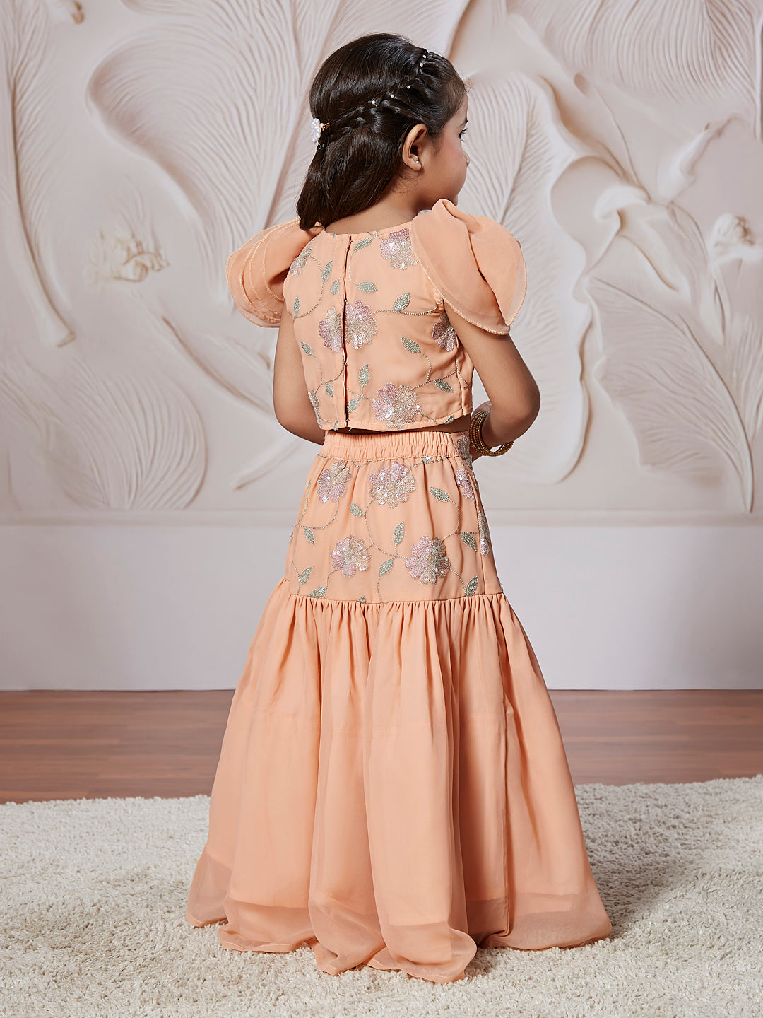 VASTRAMAY Girls' Peach Lehenga Set - qivii