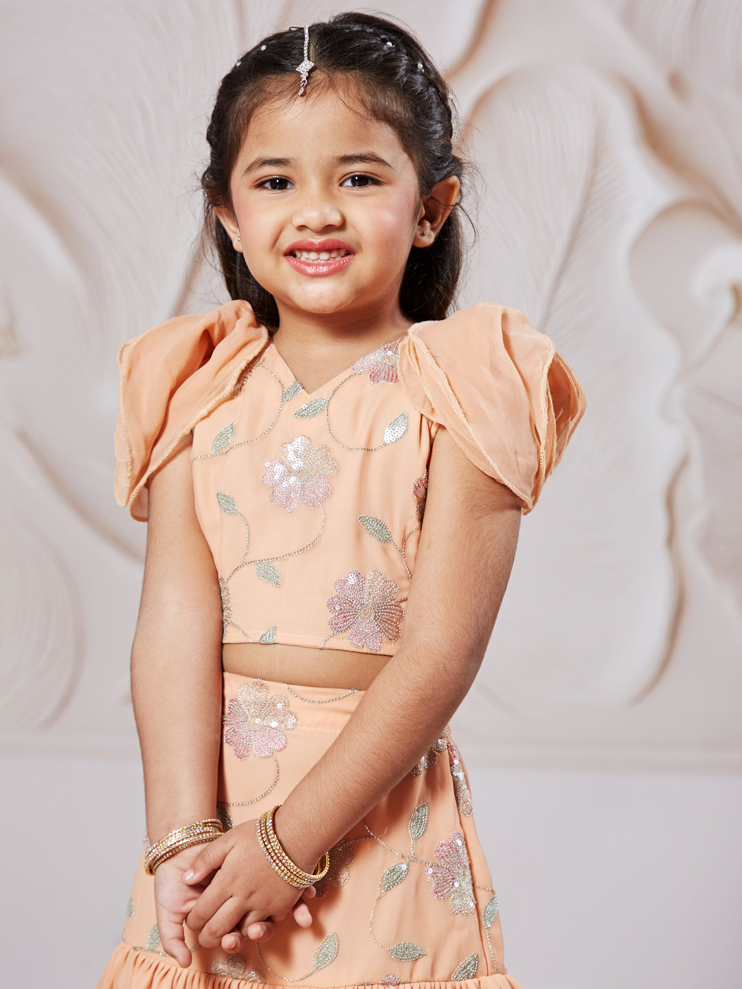 VASTRAMAY Girls' Peach Lehenga Set - qivii