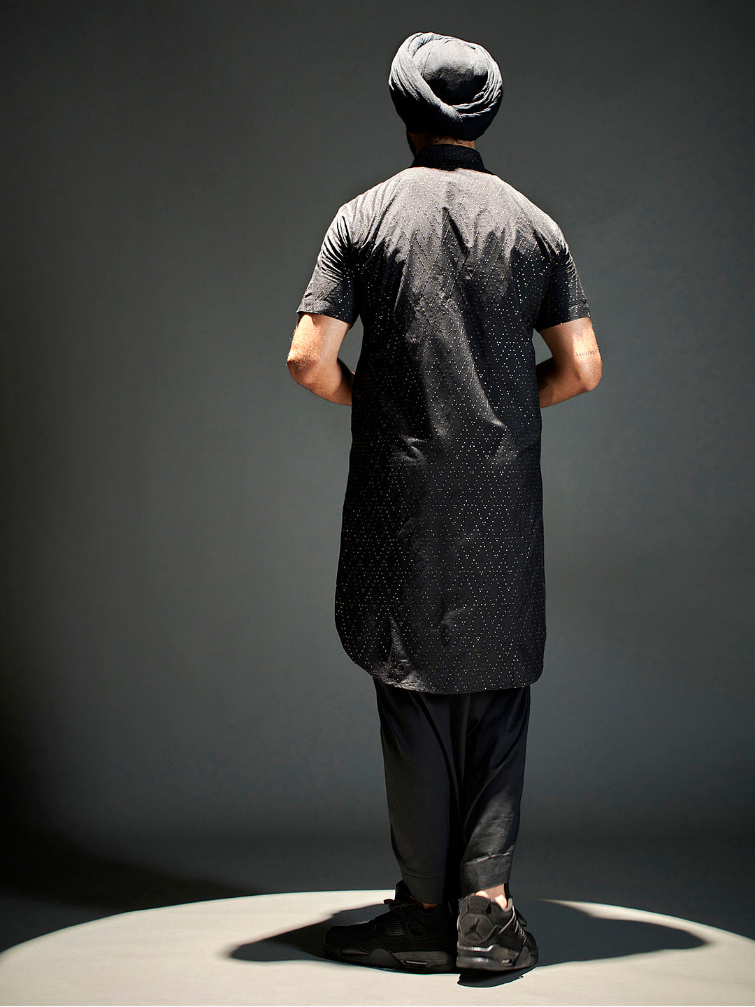 Men's Black Sequined Viscose Kurta Lungi Set