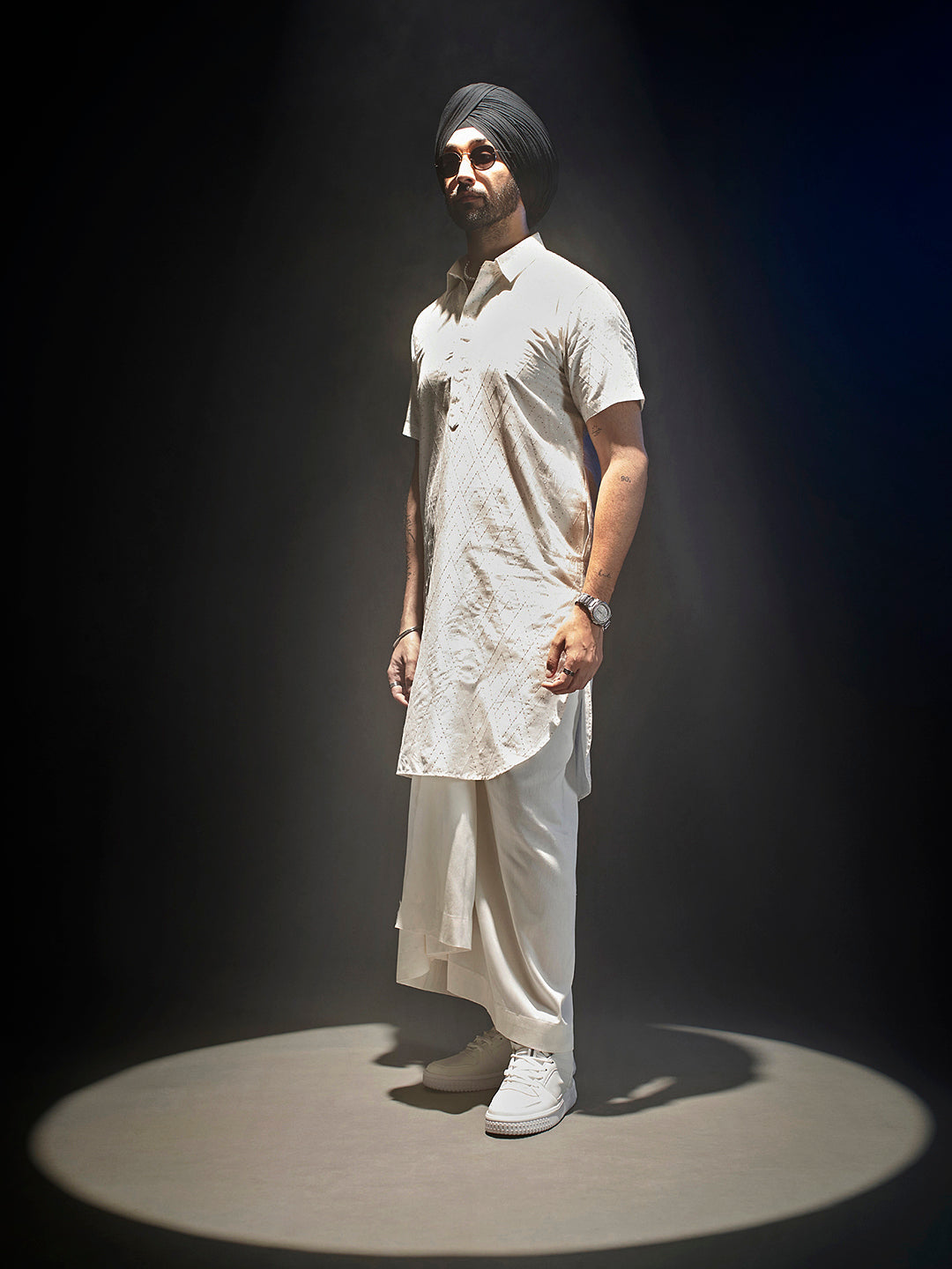 Men's White Viscose Kurta Lungi Set