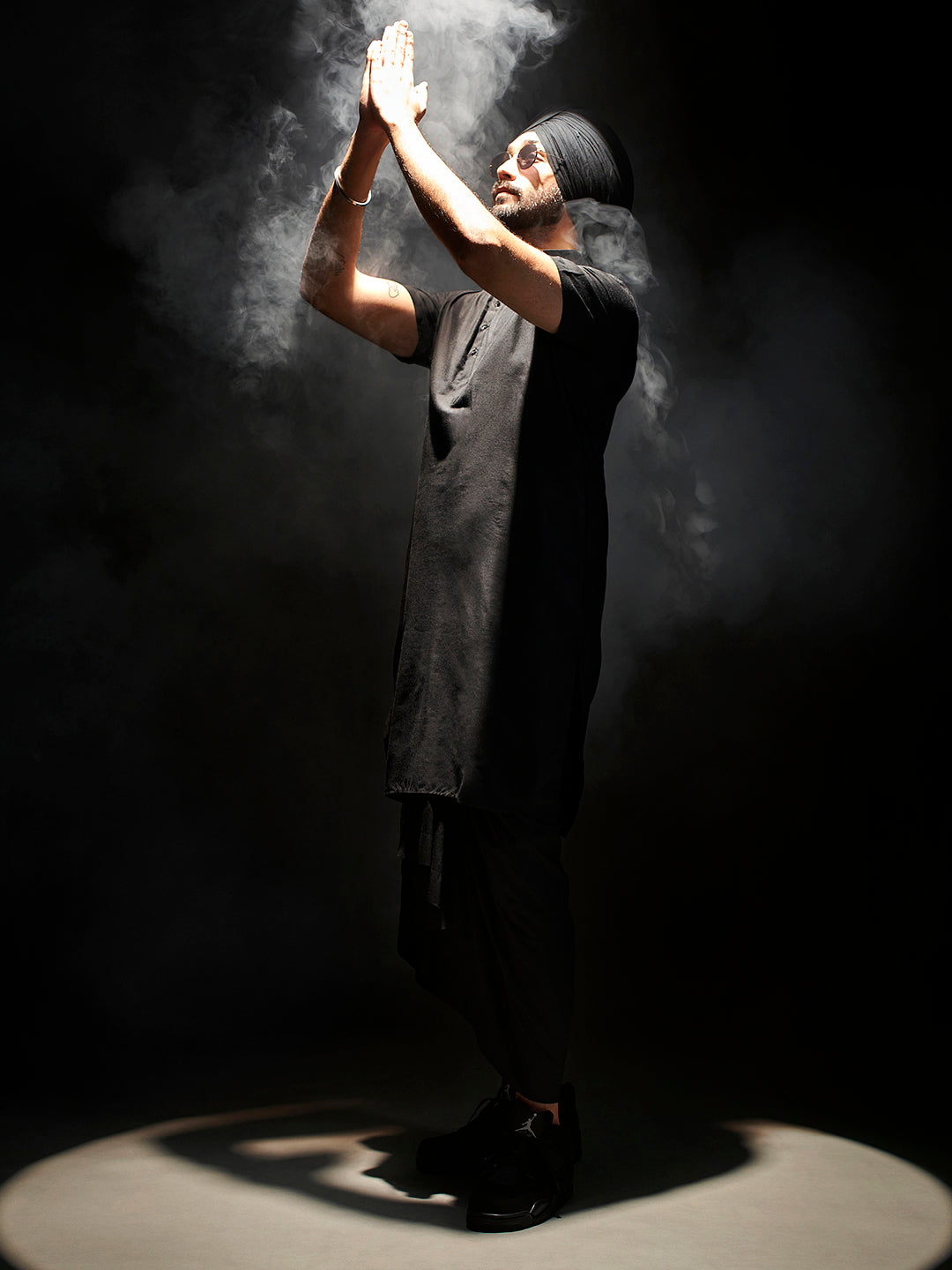 Men's Black Plain Viscose Kurta Lungi Set