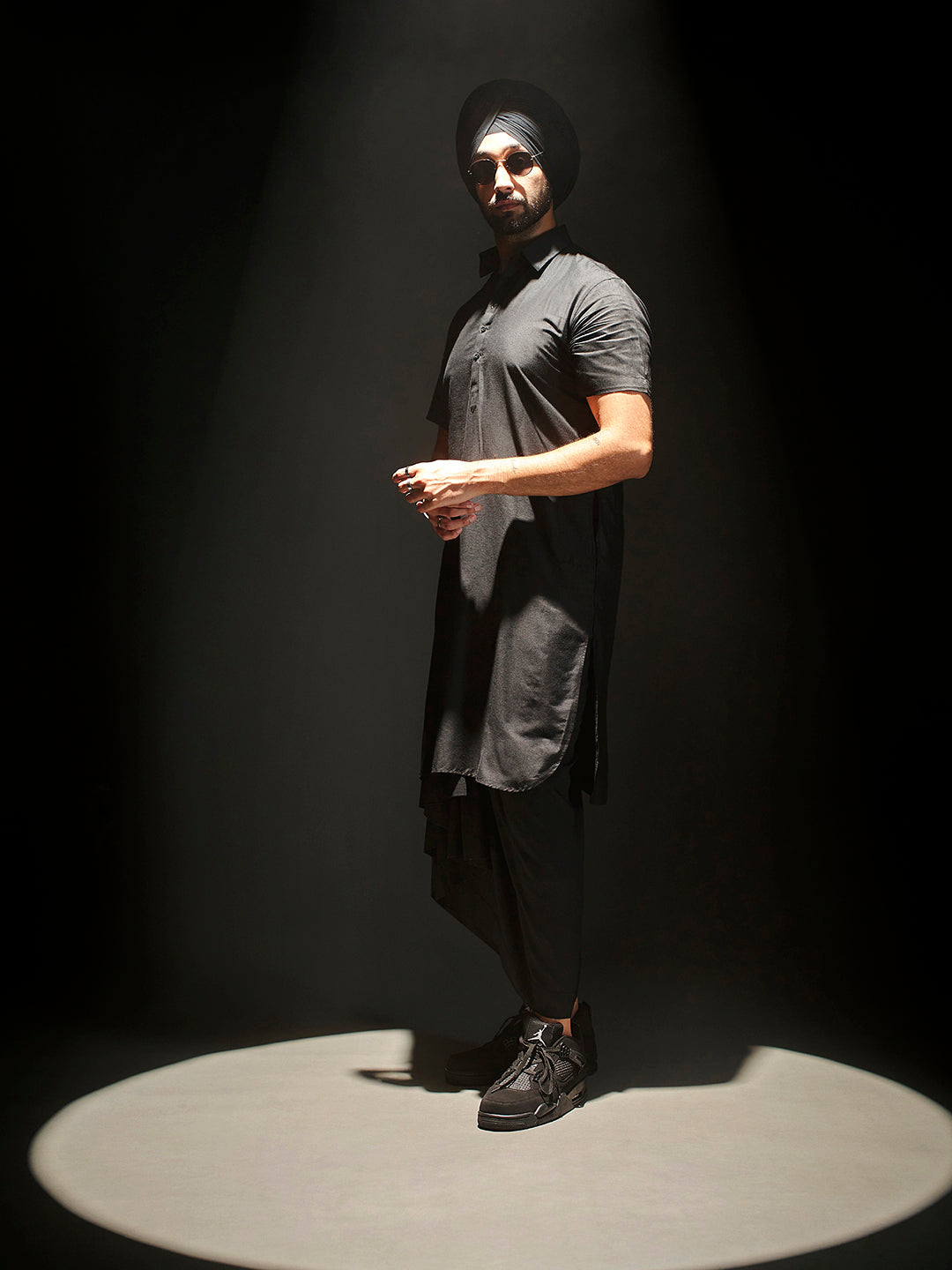 Men's Black Plain Viscose Kurta Lungi Set