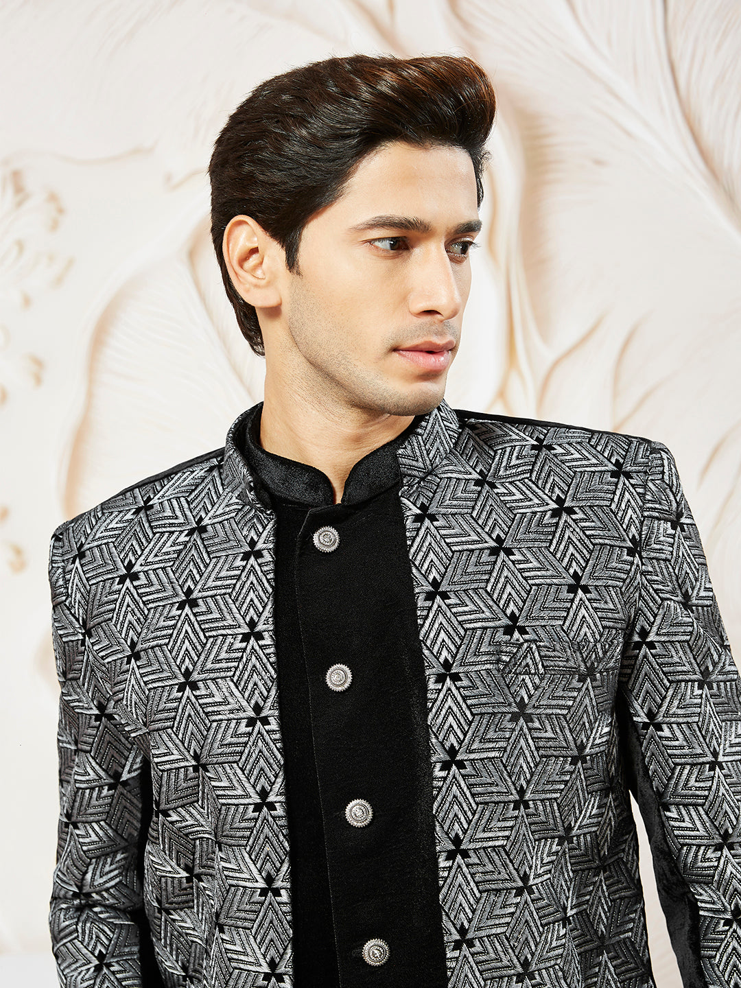 Men's Gray Velvet Indo Western