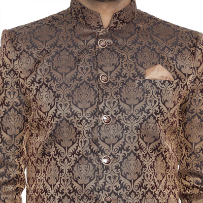 VASTRAMAY Men's Brown Silk Blend Prince Coat