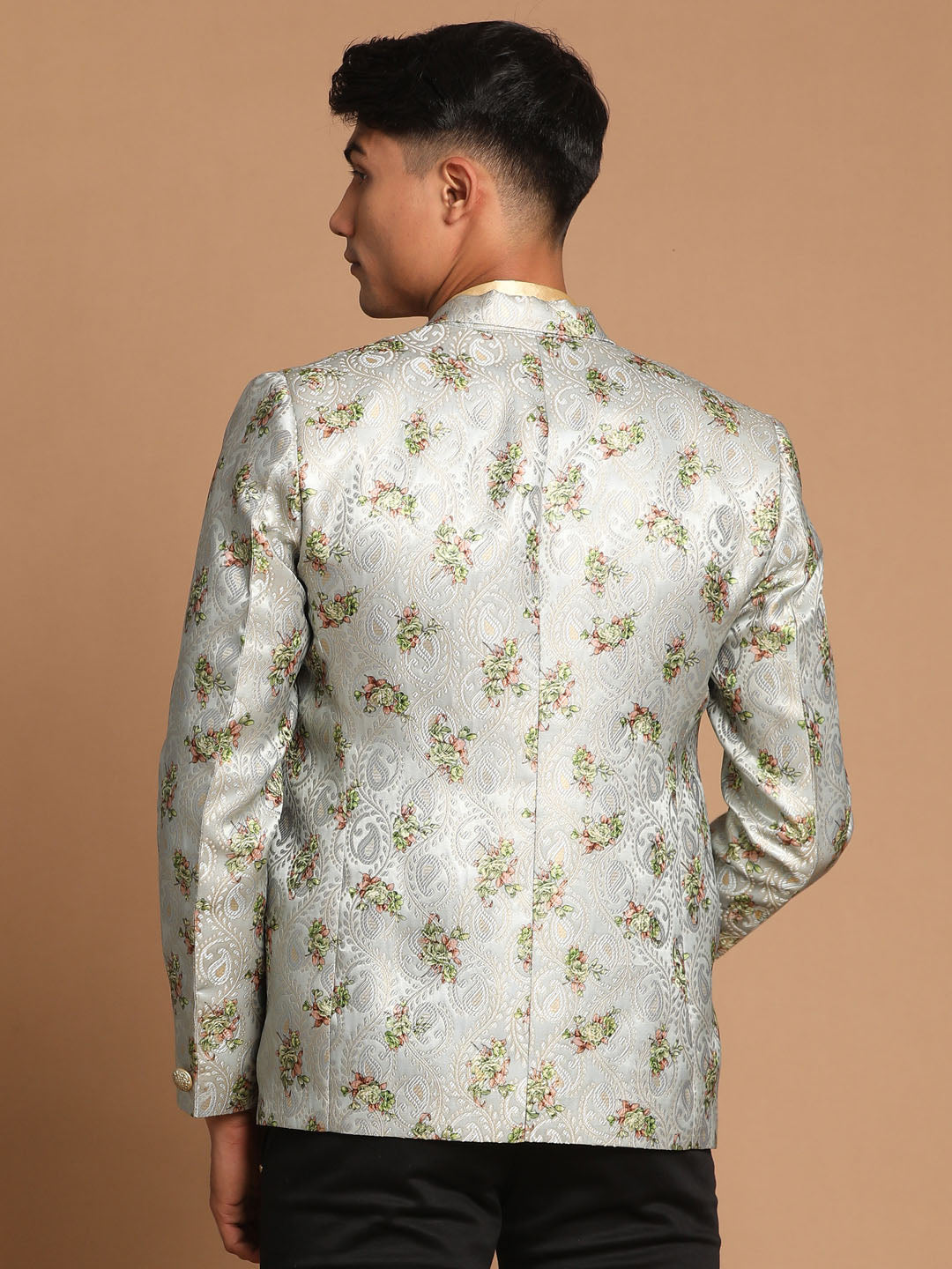 Men's Light Green Woven Silk Blend Blazer