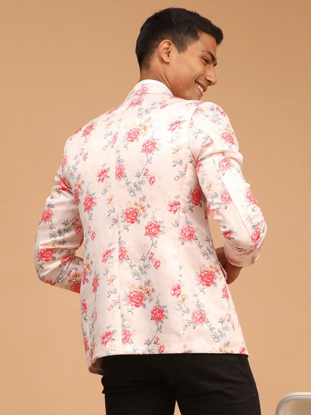 Men's Peach Floral Printed Blazer