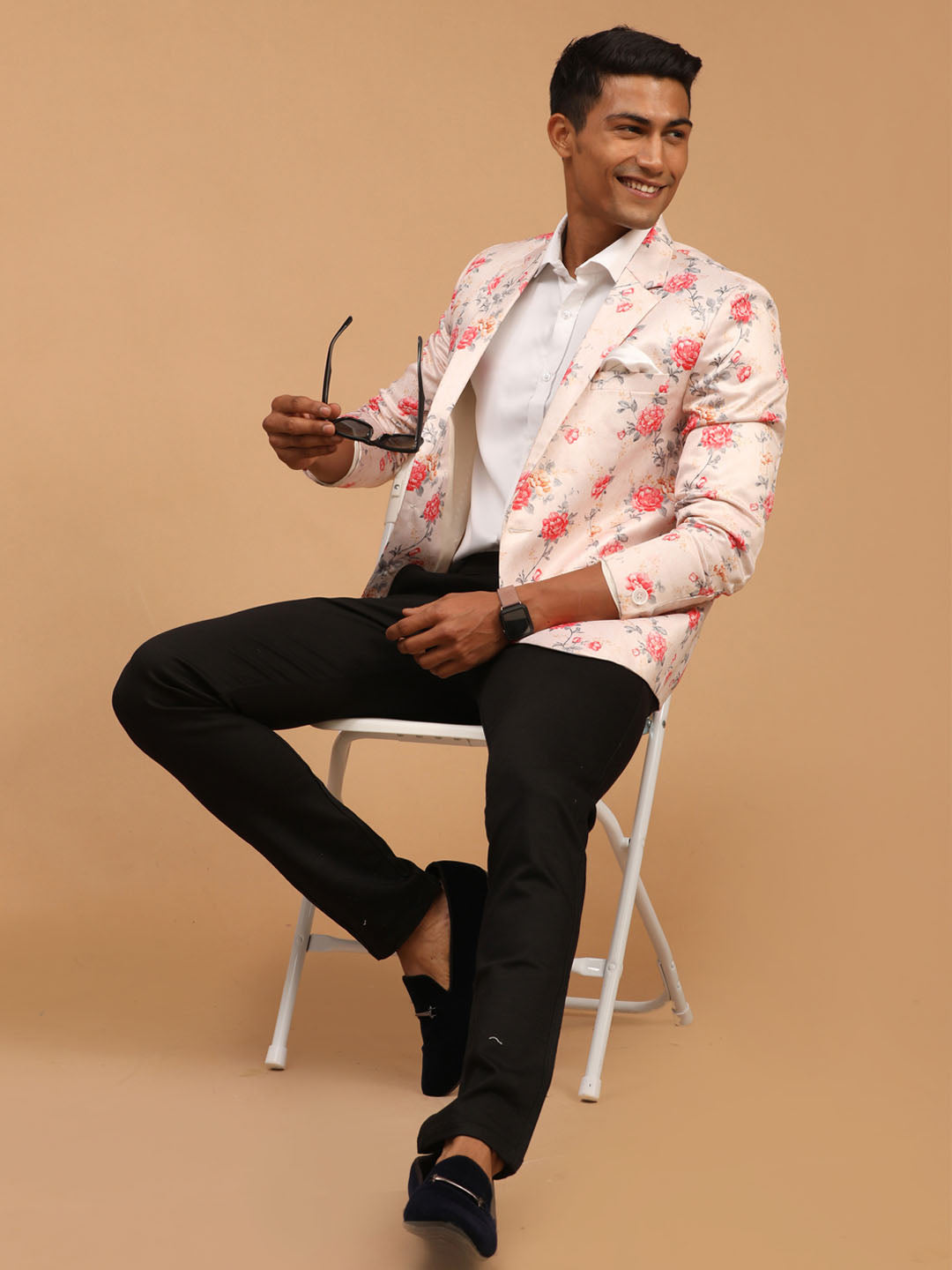 Men's Peach Floral Printed Blazer