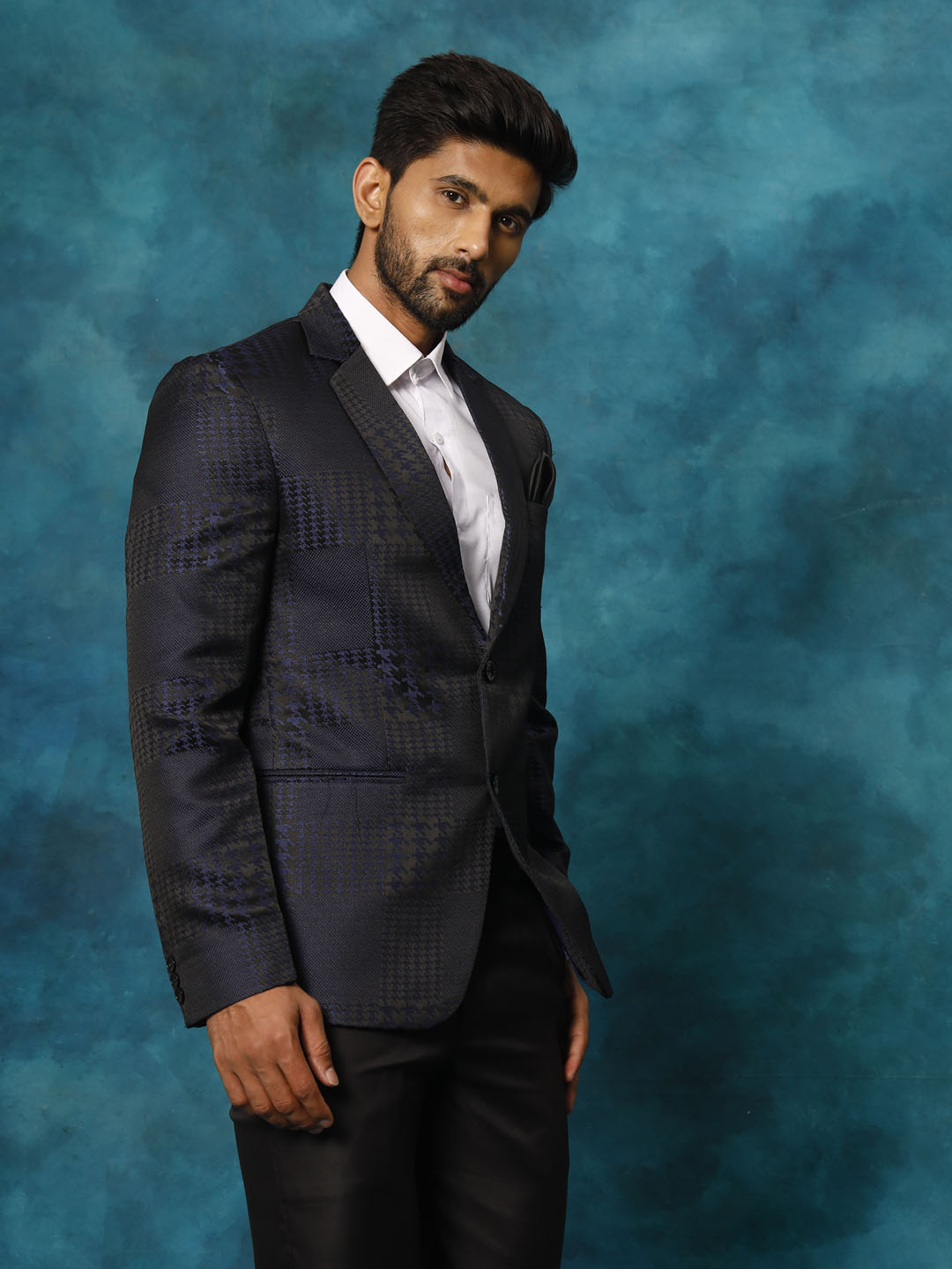 Men's Blue Houndstooth Blazer