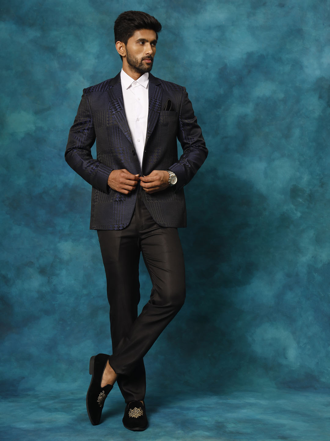 Men's Blue Houndstooth Blazer