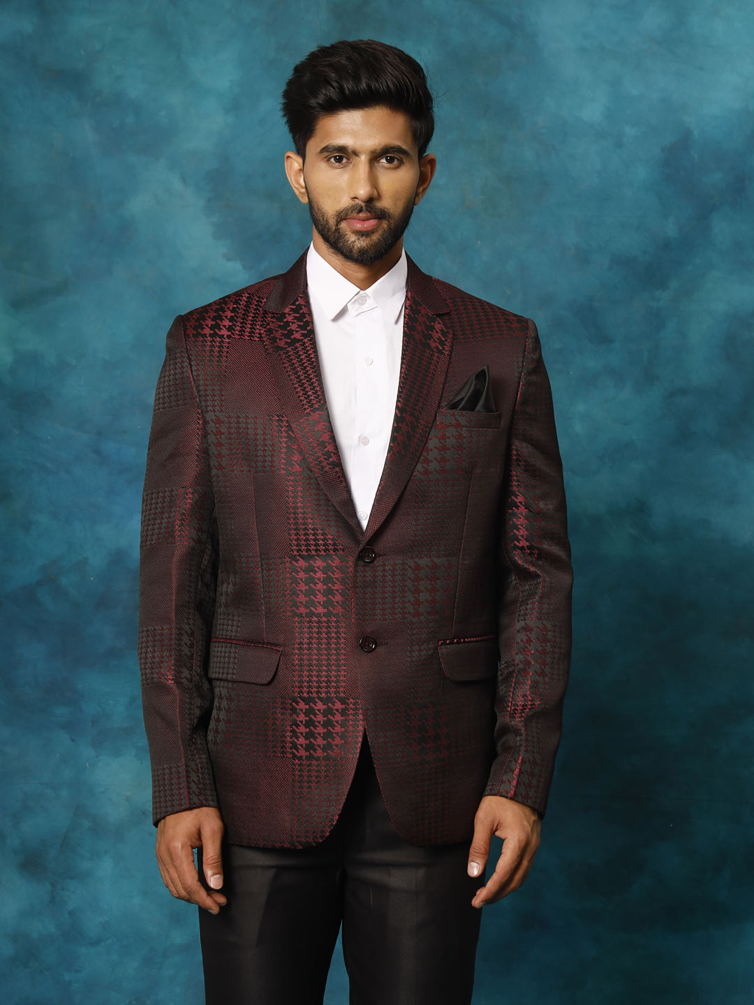 Men's Maroon Houndstooth Blazer