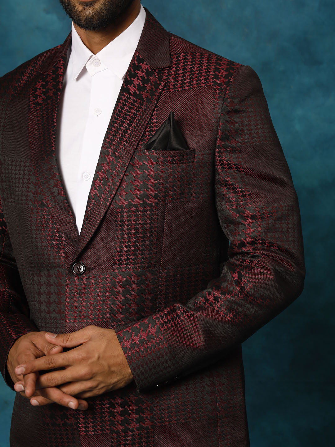 Men's Maroon Houndstooth Blazer