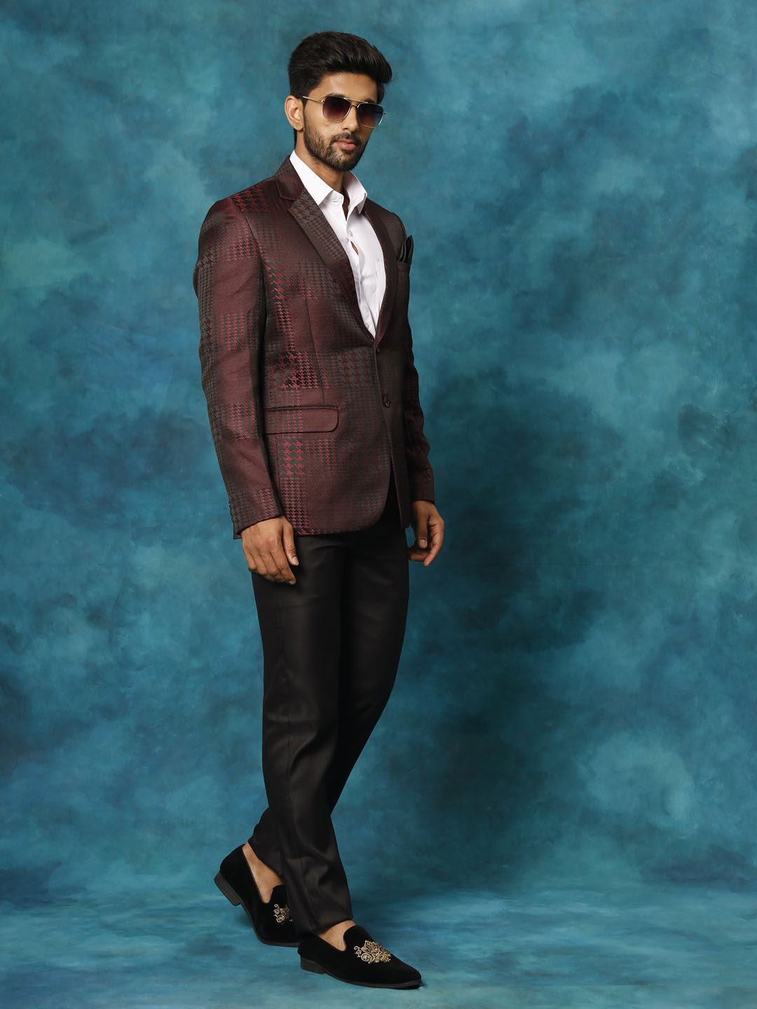 Men's Maroon Houndstooth Blazer