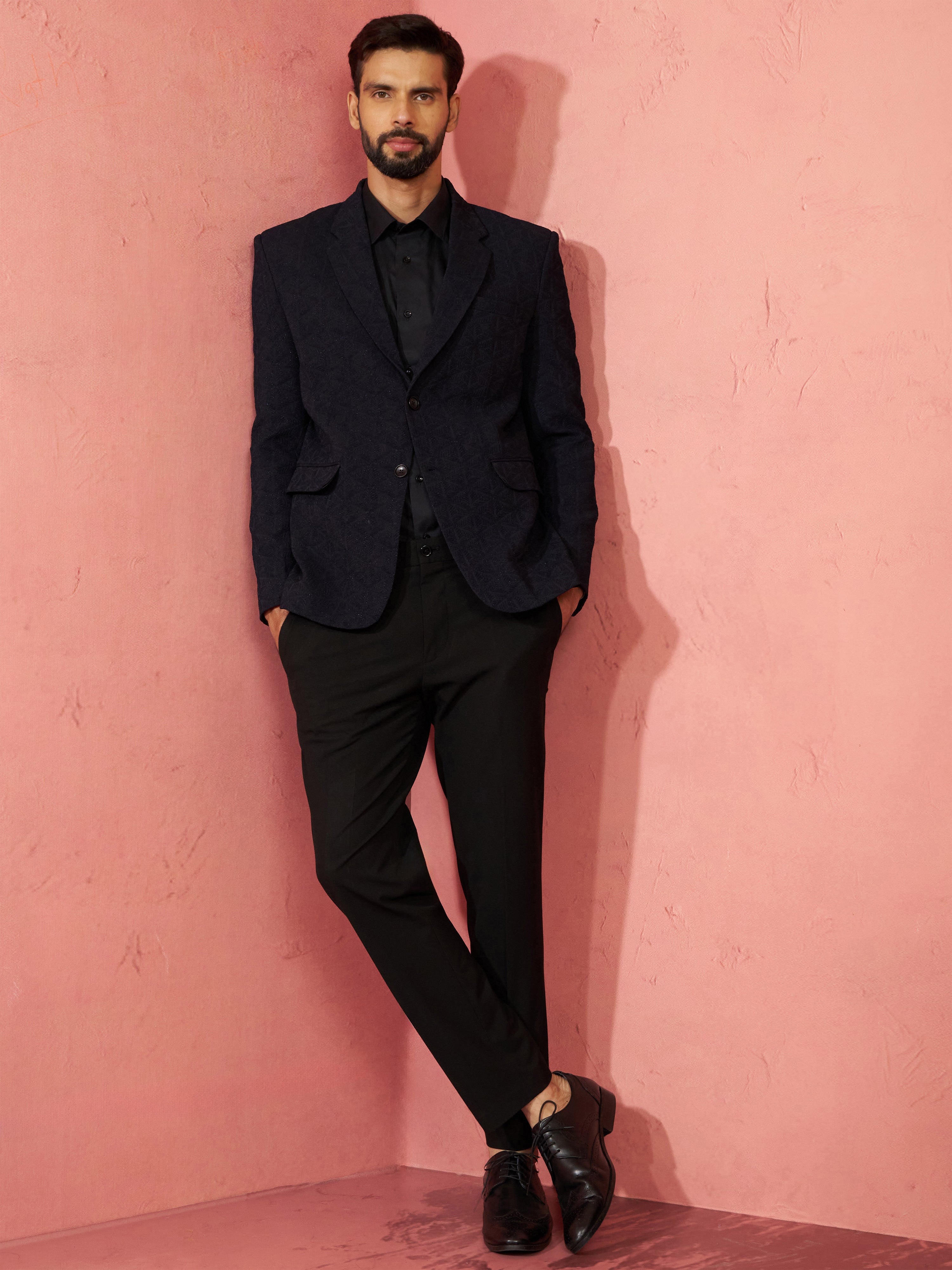 Men's Navy Blue Bafta Embossed Blazer