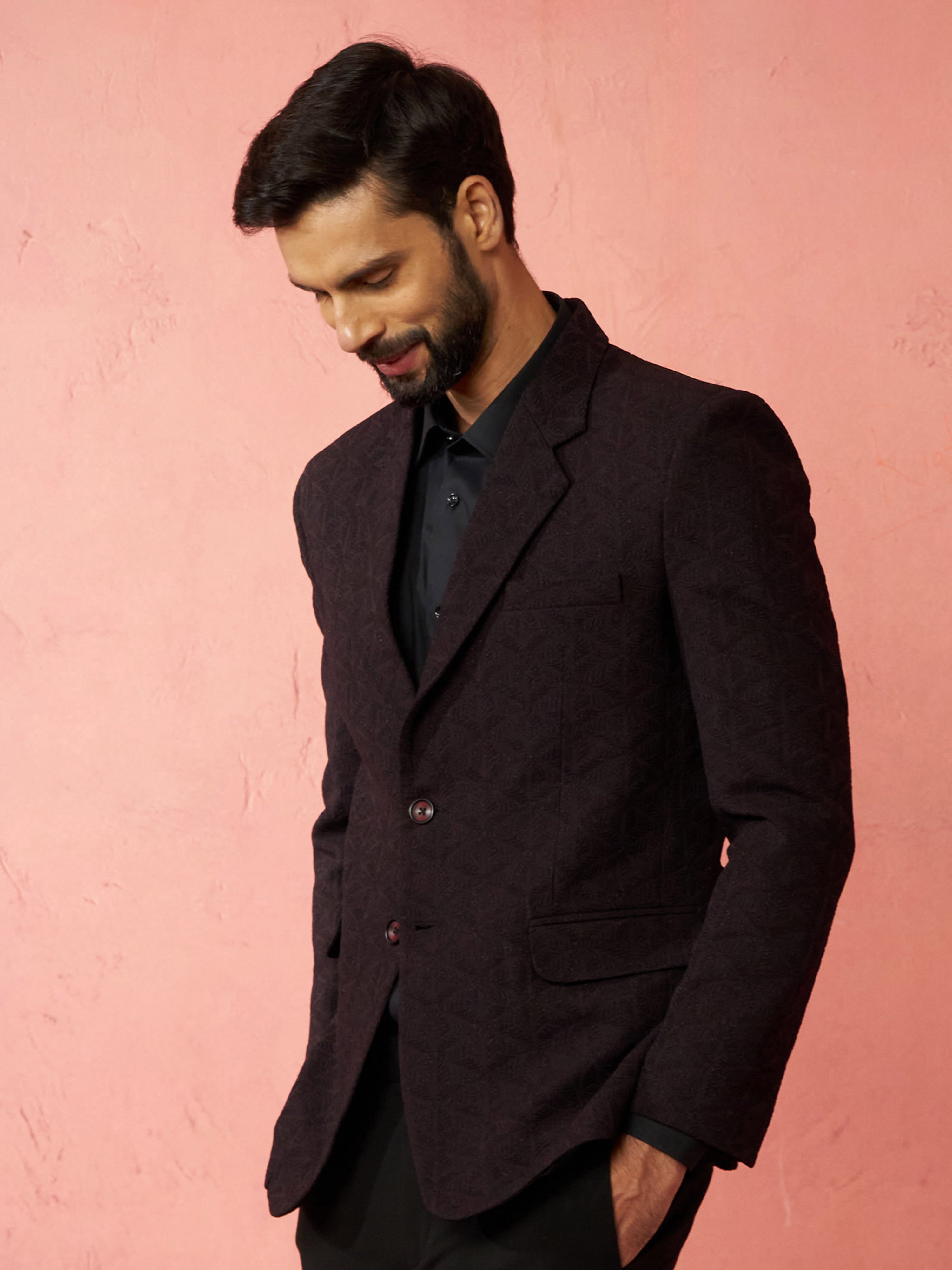 Men's Wine Bafta Embossed Blazer