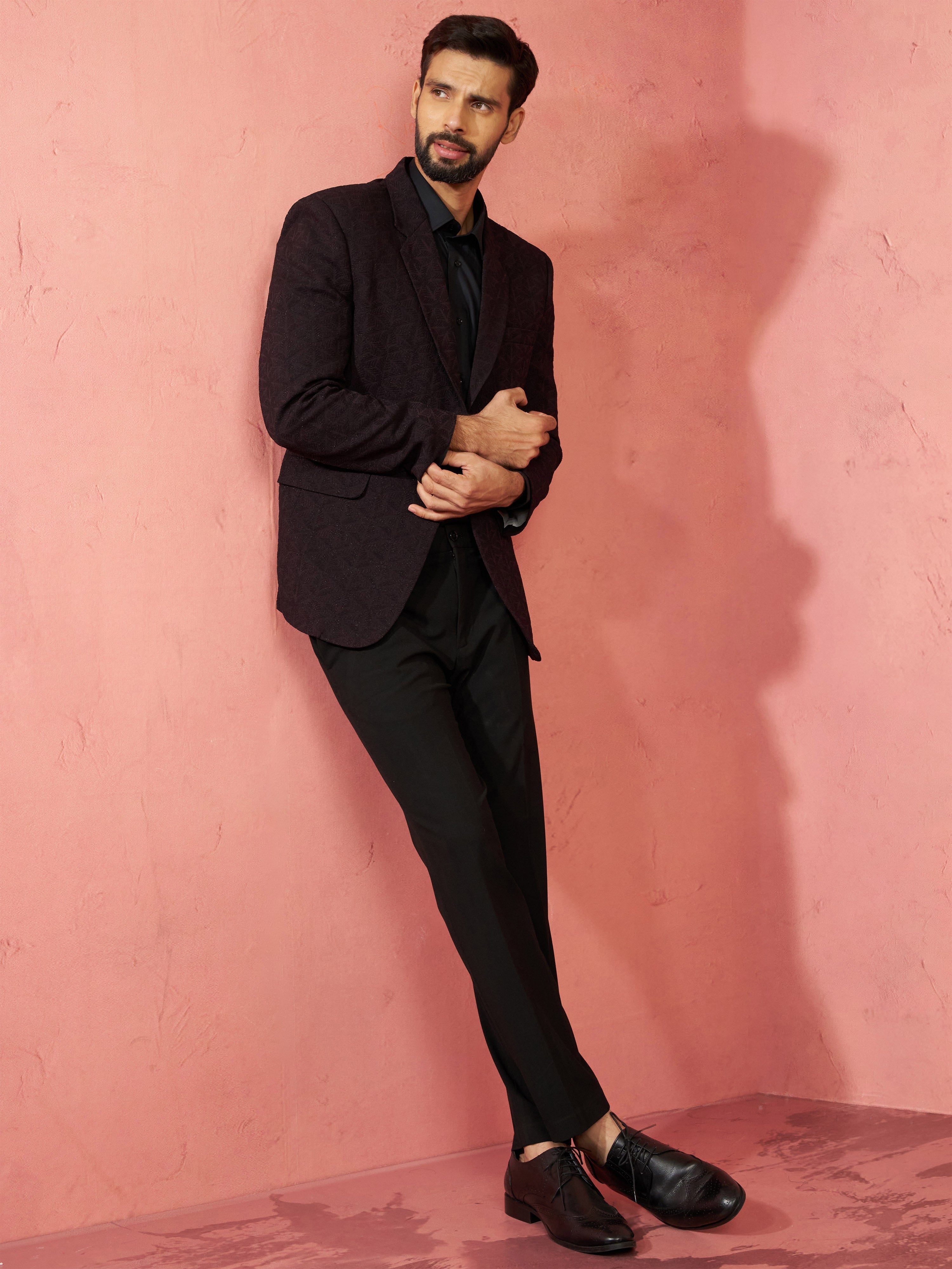 Men's Wine Bafta Embossed Blazer