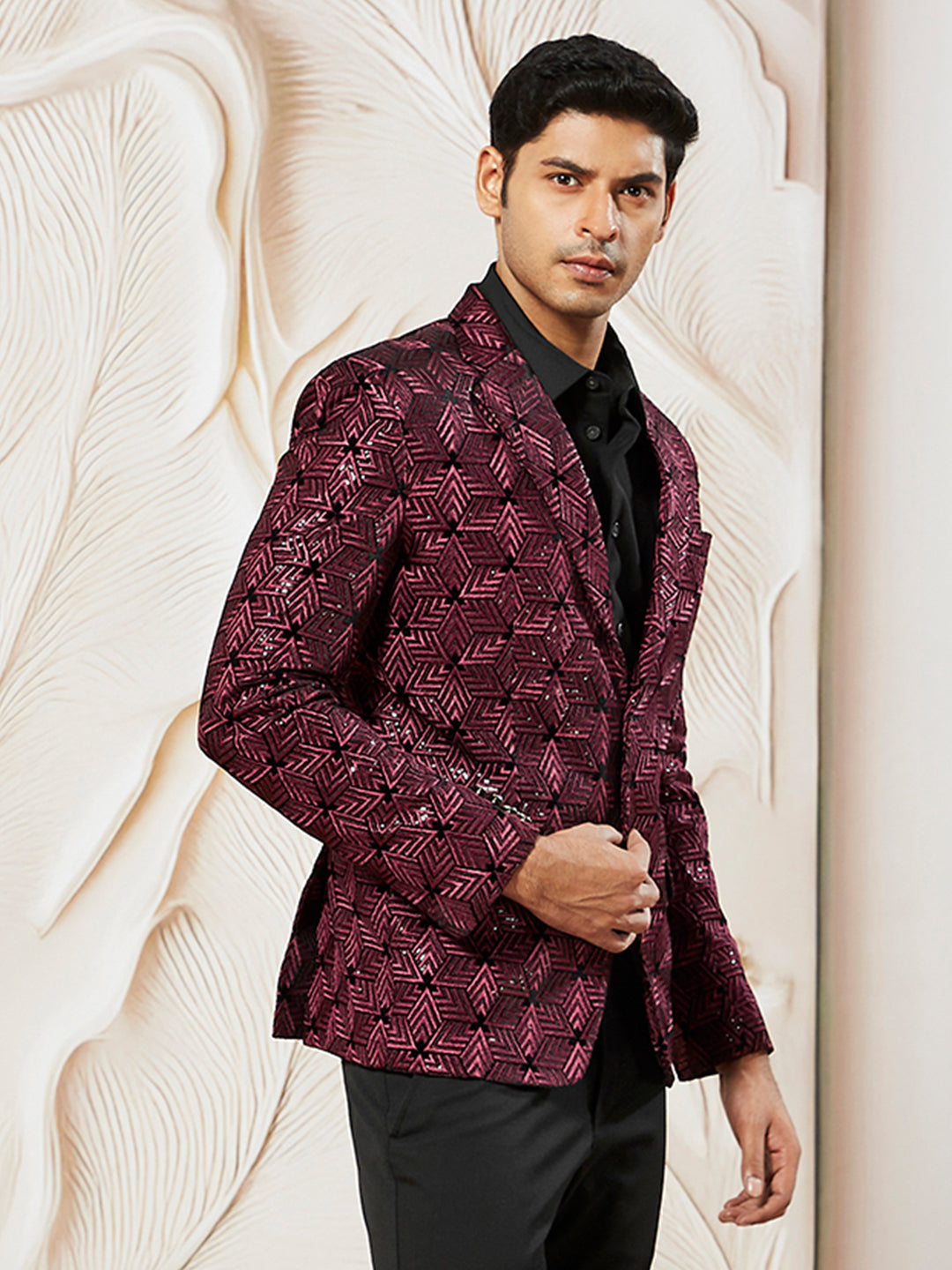 Men's Wine Velvet Blazer