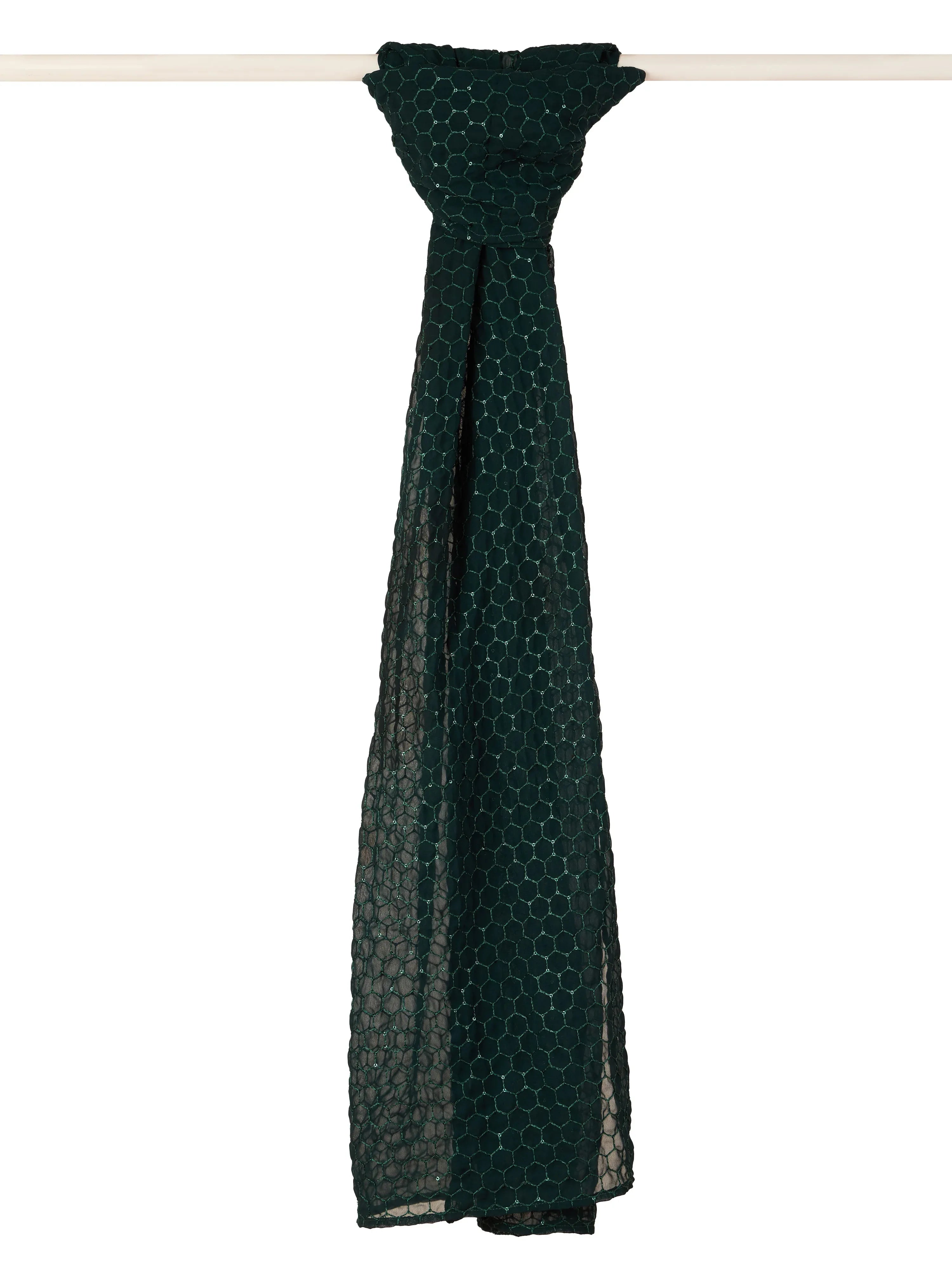 Men's Bottle Green Georgette Plain Dupatta