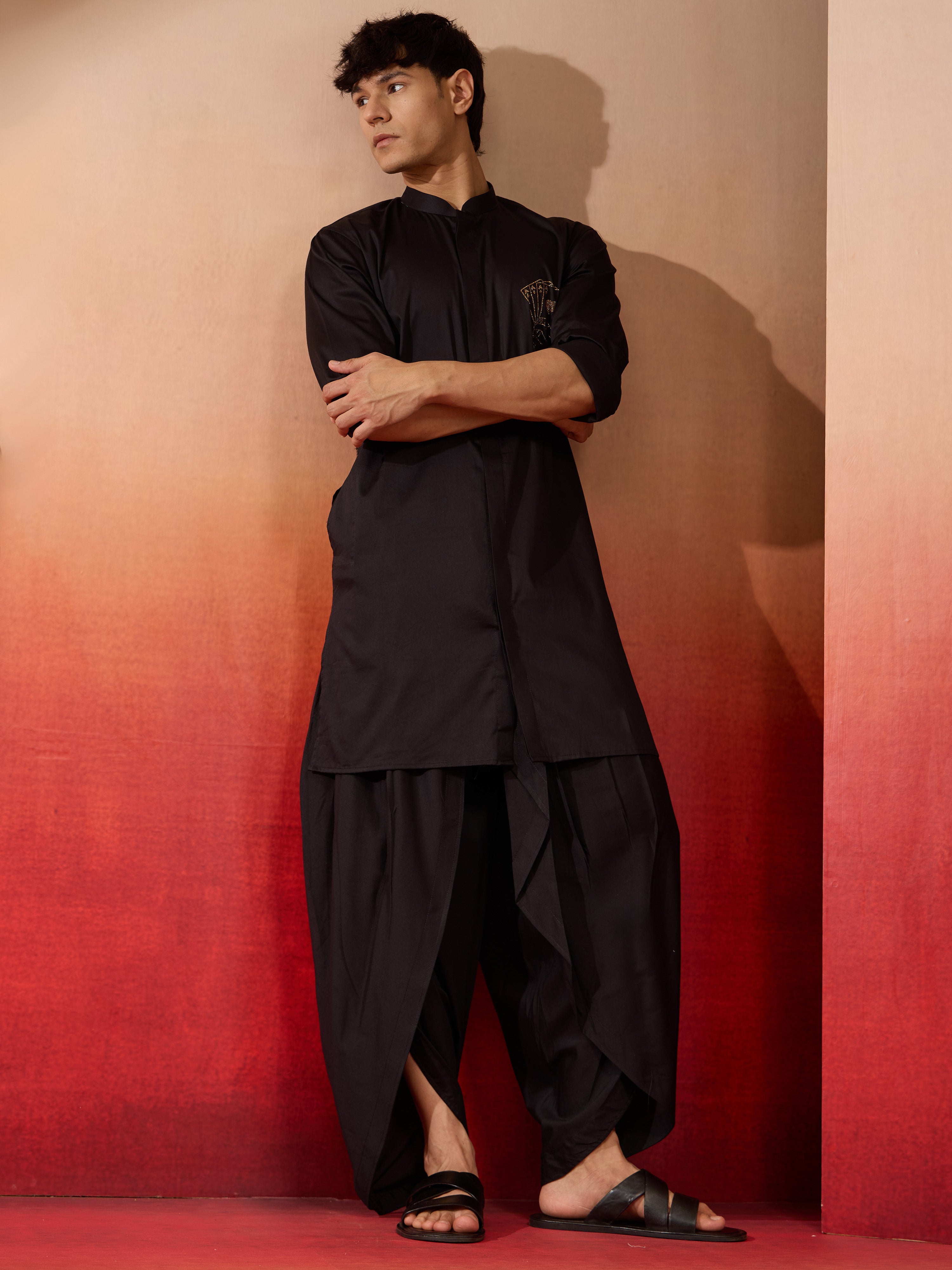 Men's Black Viscose Dhoti Pants