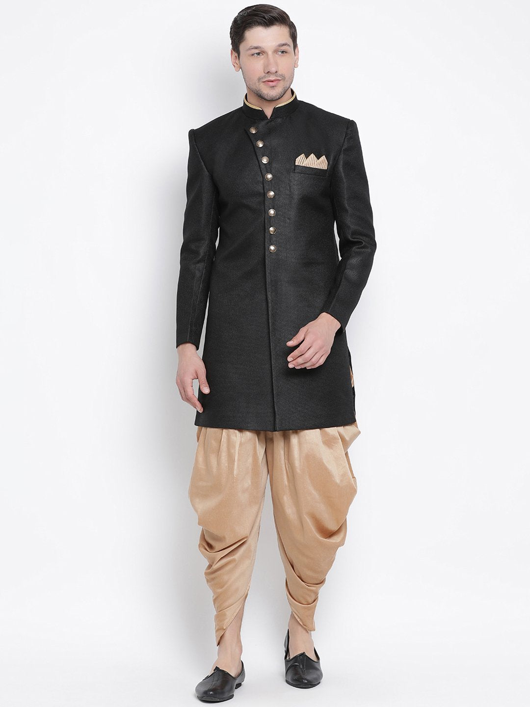 VASTRAMAY Men's Black Silk Blend Kurta and Dhoti Pant Set
