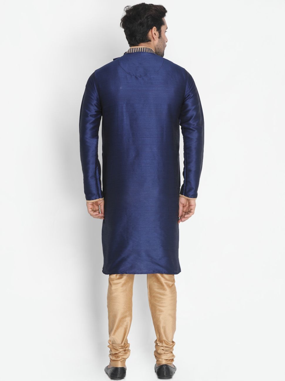 VM By VASTRAMAY Men's Dark Blue Silk Blend Sherwani Set
