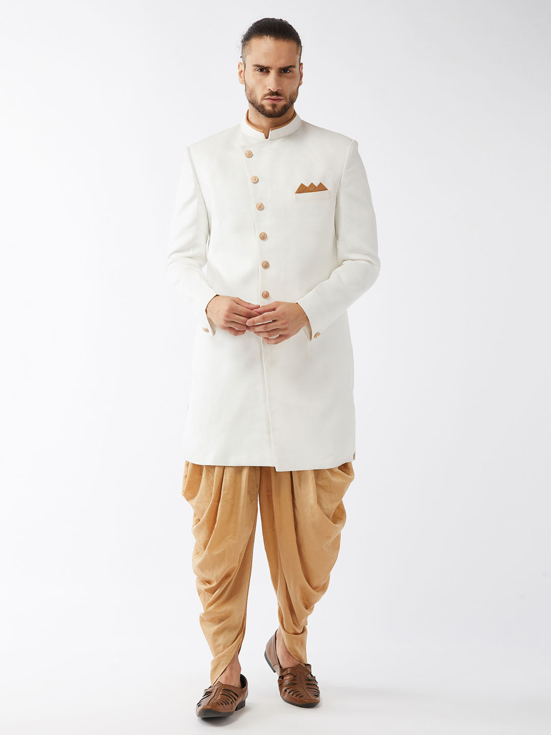 Men's White Silk Blend Sherwani Set