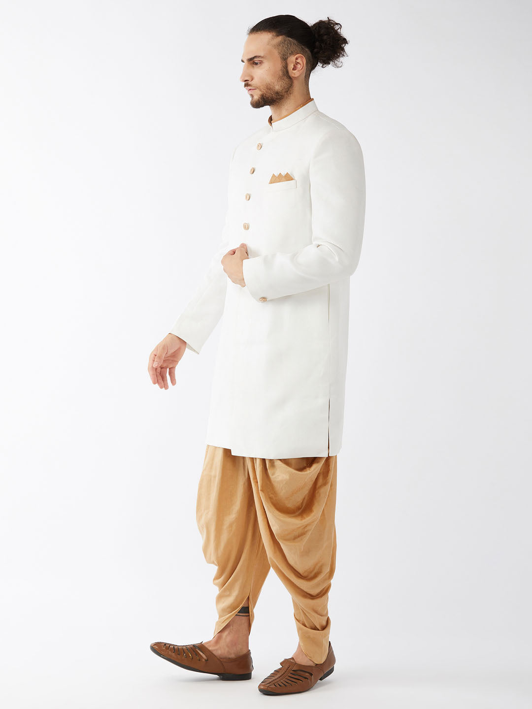 Men's White Silk Blend Sherwani Set