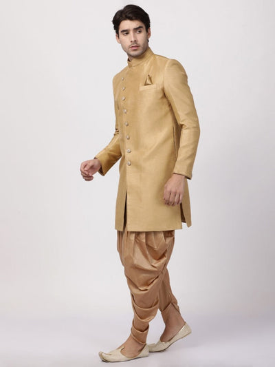 VM By VASTRAMAY Men's Beige Silk Blend Sherwani Set