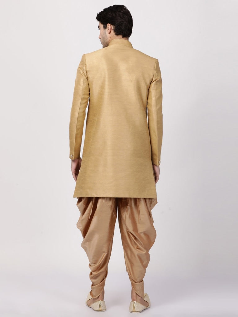 VM By VASTRAMAY Men's Beige Silk Blend Sherwani Set