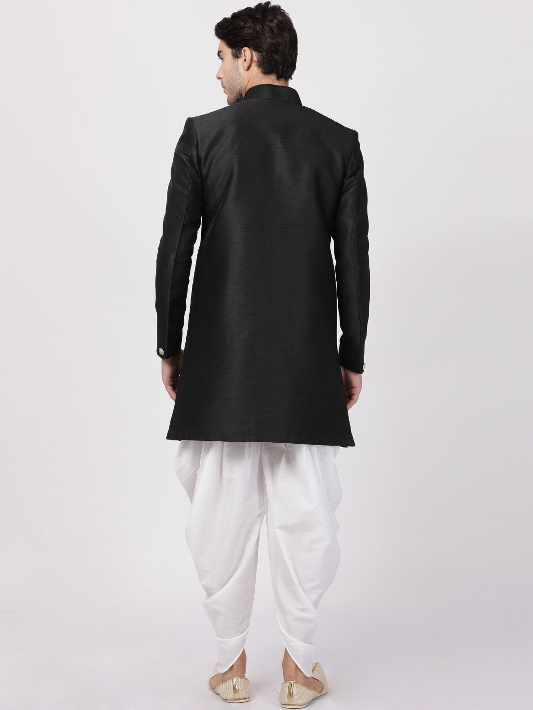 VM By VASTRAMAY Men's Black Silk Blend Sherwani Set