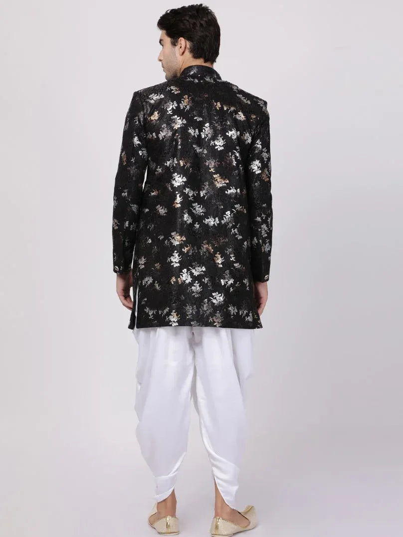 VASTRAMAY Men's Black Silk Blend Sherwani Set