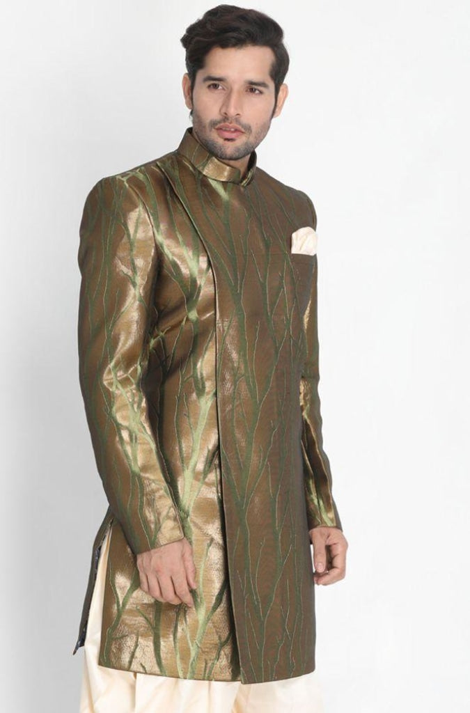 VASTRAMAY Men's Bronze Silk Blend Sherwani Only Top