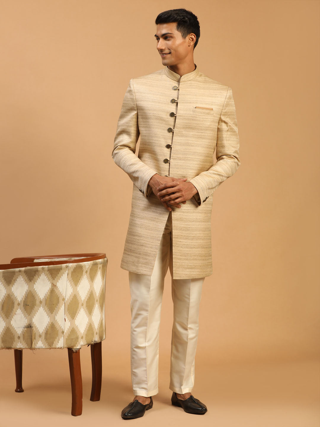 Men's Beige Sherwani Set