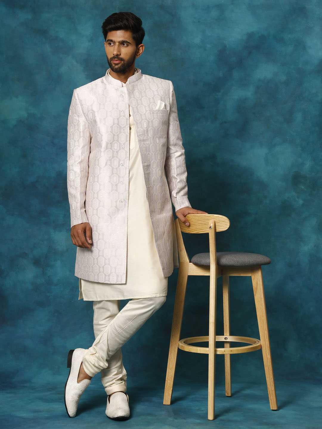 Men's Purple Imported Jacquard Indo With Kurta Pyjama Set