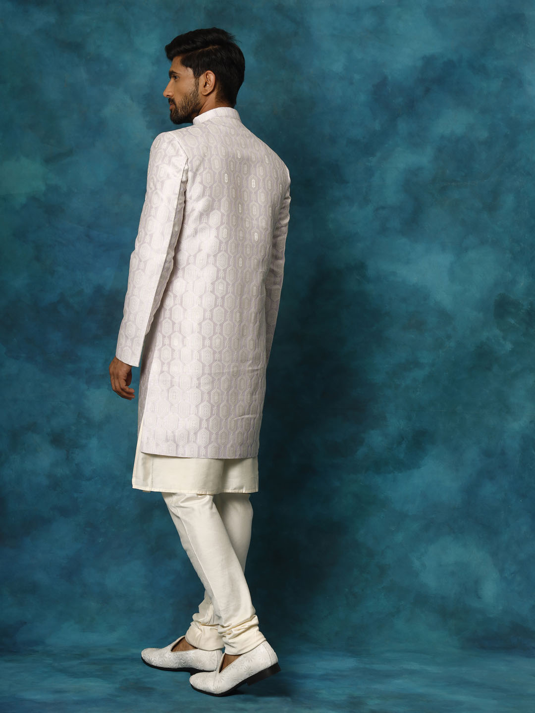 Men's Purple Imported Jacquard Indo With Kurta Pyjama Set