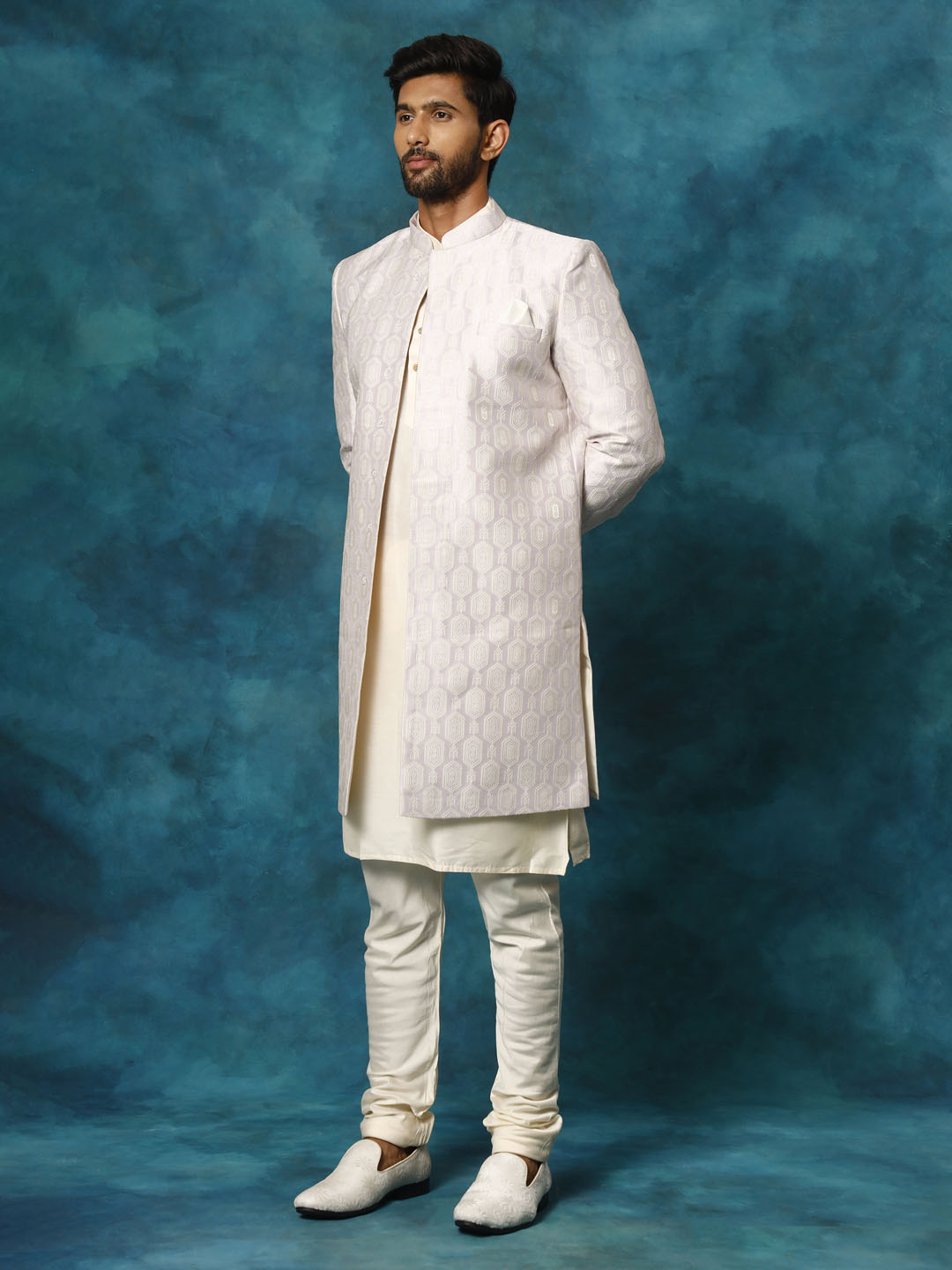 Men's Purple Imported Jacquard Indo With Kurta Pyjama Set