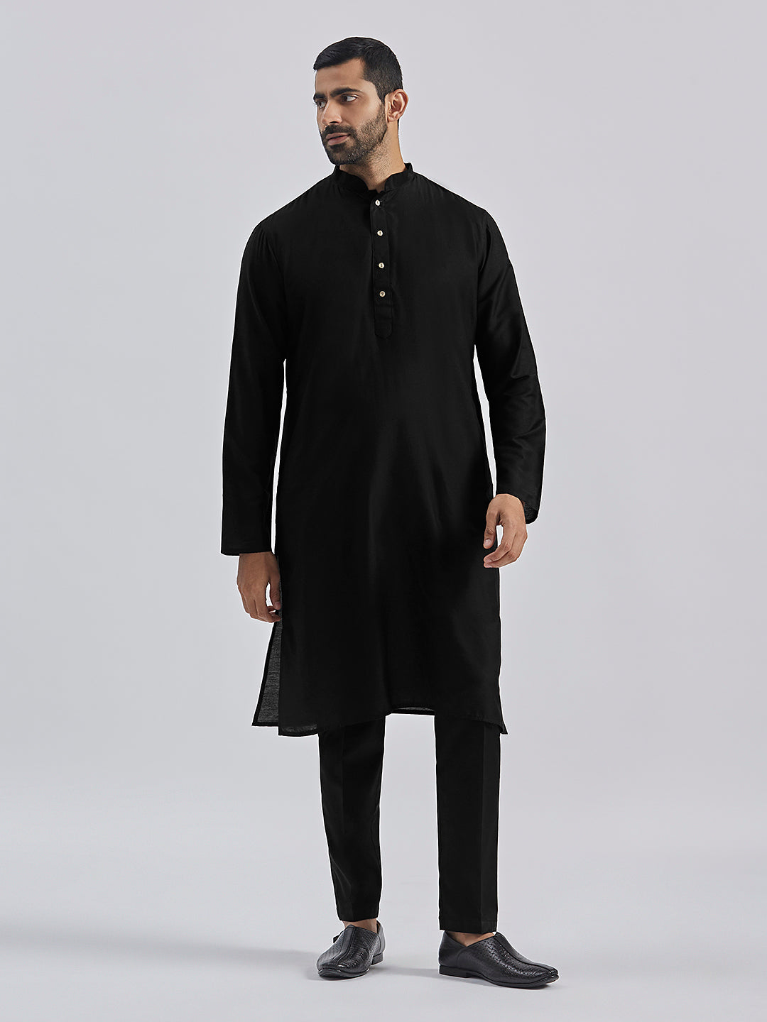 Men's Turquoise And Black Viscose Sherwani Set