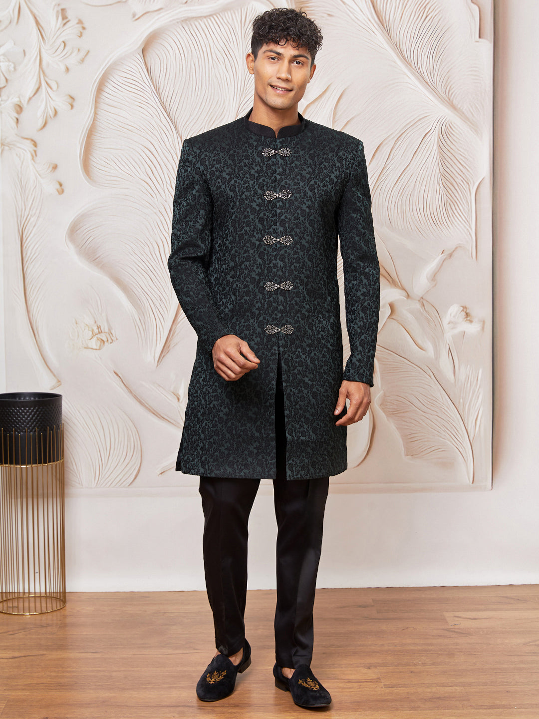 Men's Green Silk Blend Indowestern And Pant Set