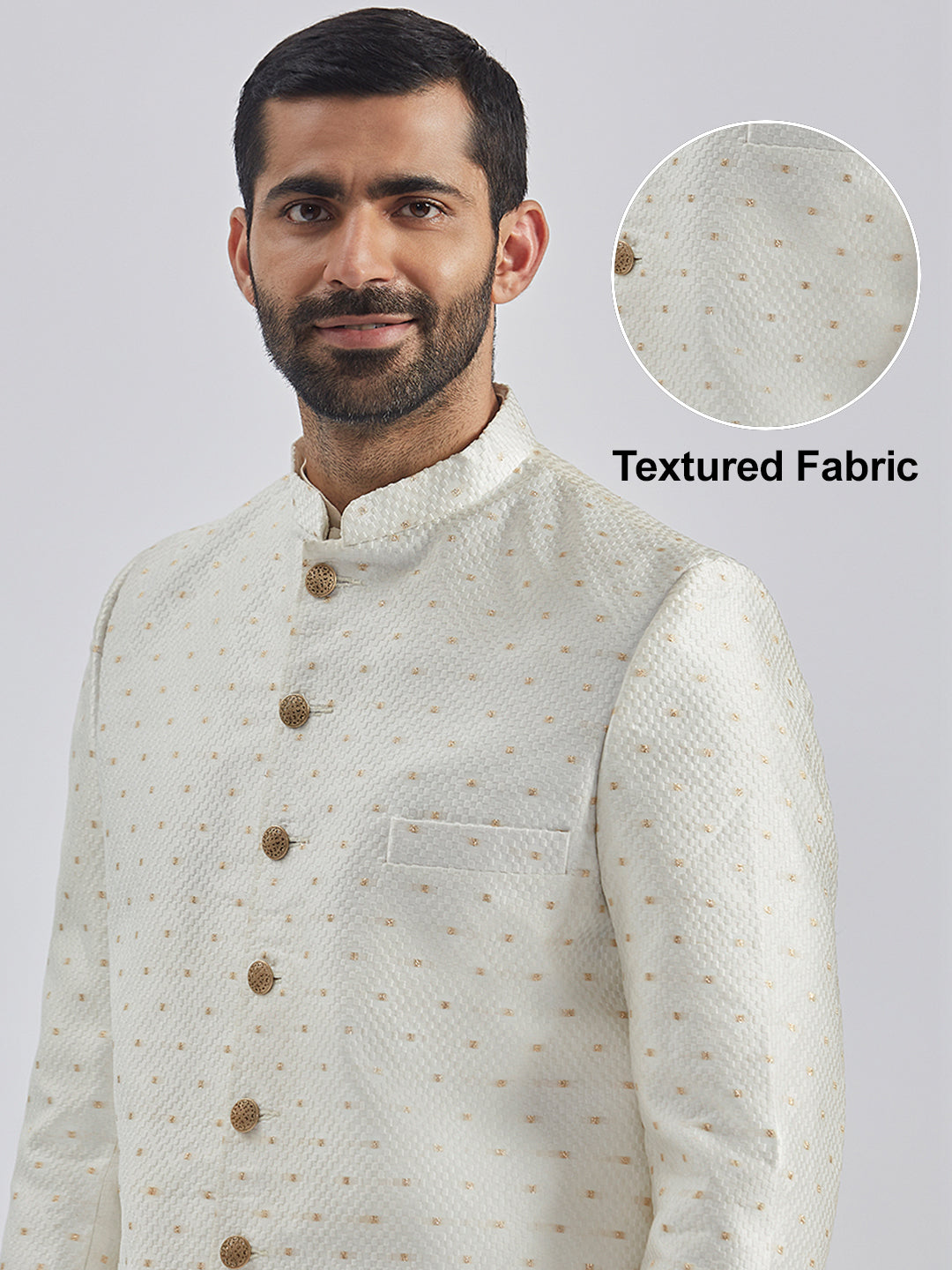 Men's Cream Viscose Sherwani Set