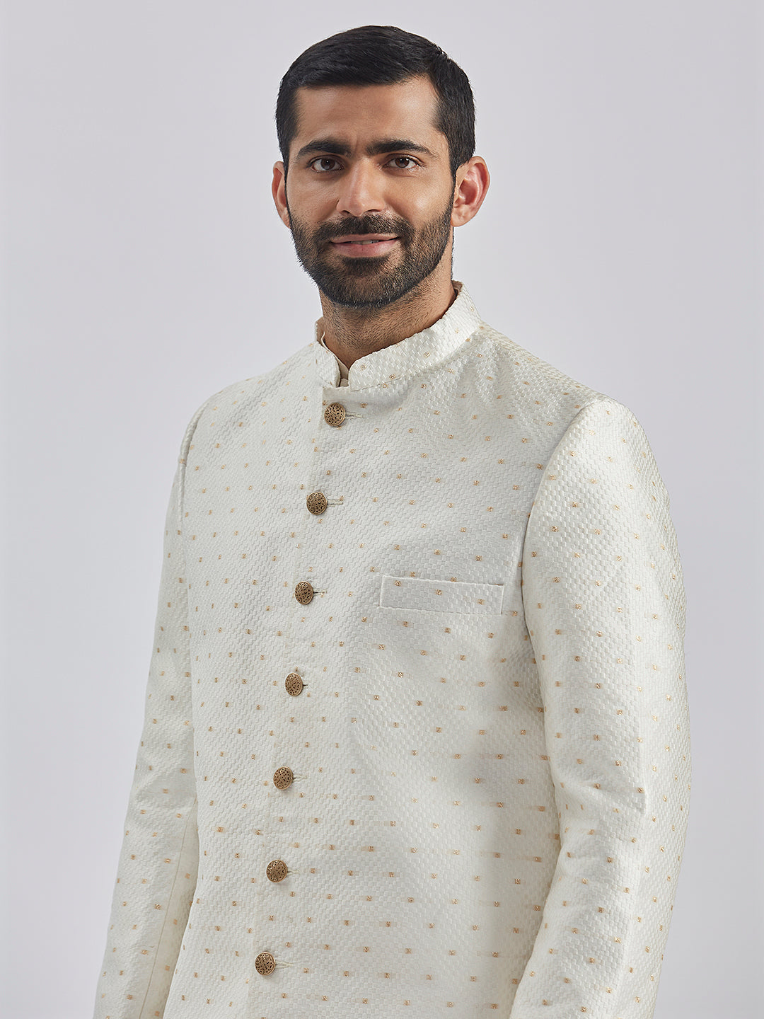 Men's Cream Viscose Sherwani Set