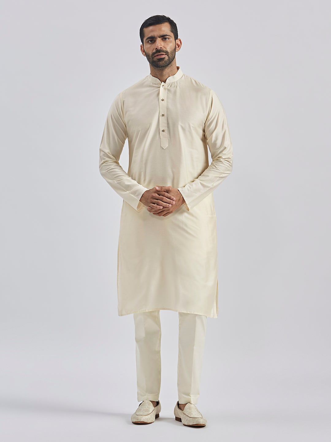 Men's Cream Viscose Sherwani Set