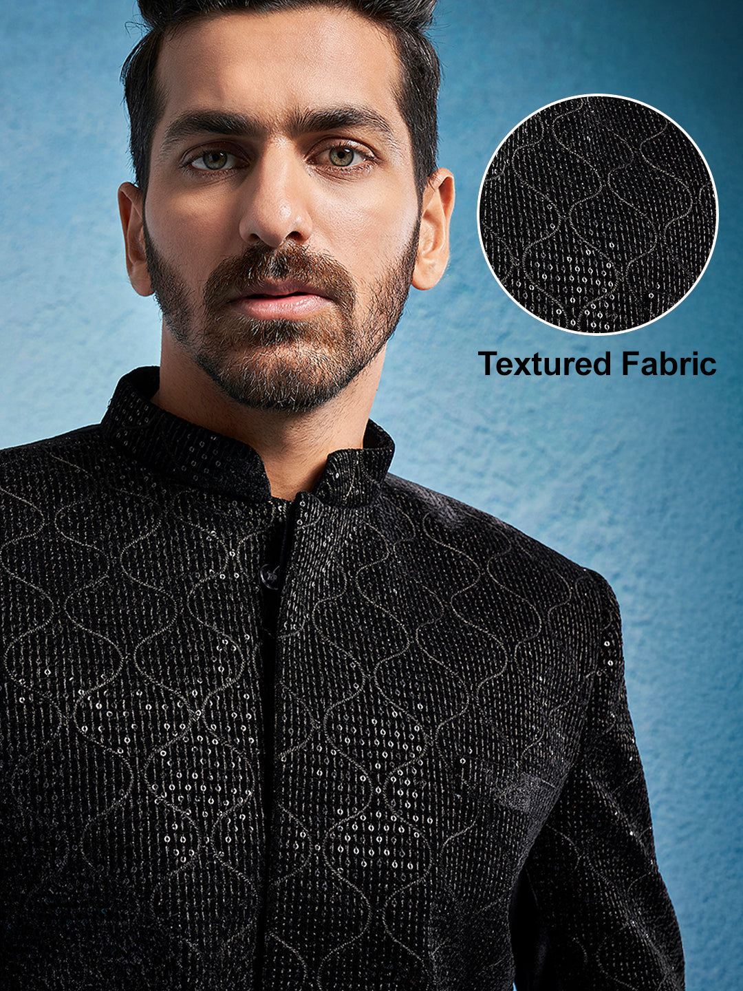 Men's Black Velvet Sherwani Set