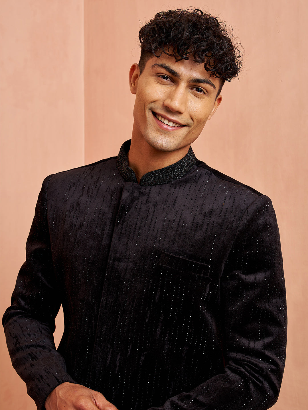Mens Black Velvet Sherwani with Palazzo Set