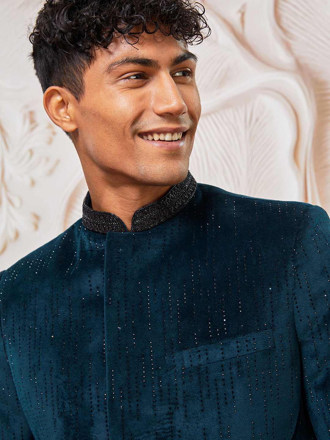 Men's Bottle Green Velvet Sherwani Set
