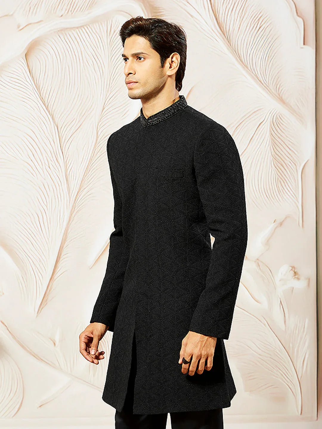 Men's Black Silk Blend Indo Western